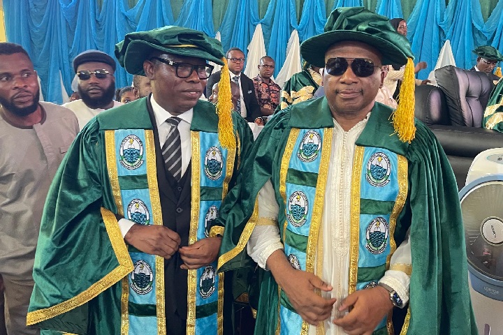 Prince Adewale Adebayo (left) and Lt. Gen Dambazau (retired) received honorary PhDs.