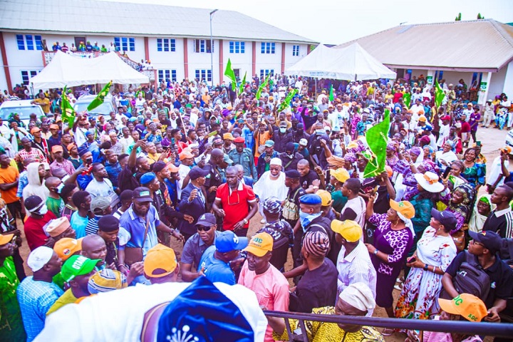 Ex-Interior Minister Ogbeni Rauf Aregbesola with a throng of ADC supporters in Osun State