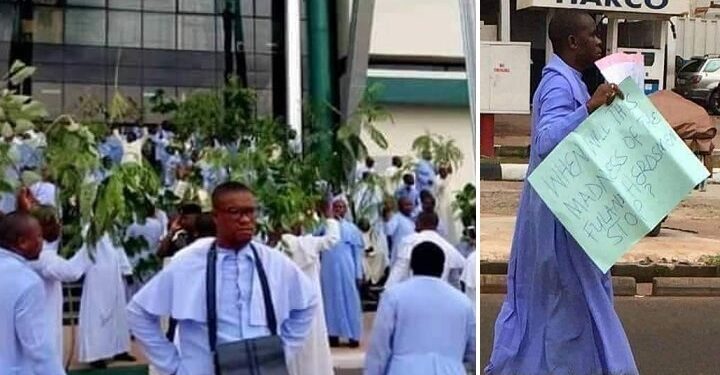 Catholic priests protesting in Enugu against killer herdsmen