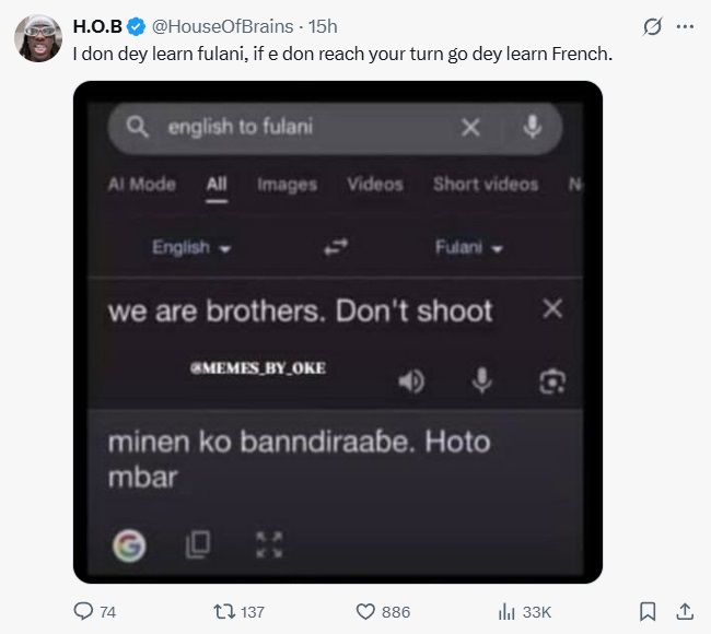 I don dey learn fulani, says H.O.B, @HouseOfBrains