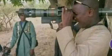 Bandit kingpin Kachalla Dan Sa’adiyya checking out one of his sophisticated weapons