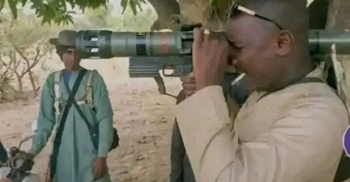Bandit kingpin Kachalla Dan Sa’adiyya checking out one of his sophisticated weapons