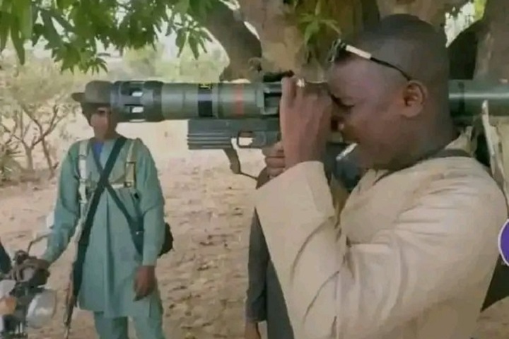 Bandit kingpin Kachalla Dan Sa’adiyya checking out one of his sophisticated weapons