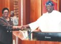 President Bola Ahmed Tinubu swearing in Chief Justice of Nigeria (CJN), Justice Kudirat Kekere-Ekun