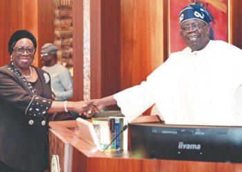 President Bola Ahmed Tinubu swearing in Chief Justice of Nigeria (CJN), Justice Kudirat Kekere-Ekun