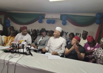 National Chairman of Labour Party (LP), Julius Abure, former Vice Presidential candidate, Datti Baba Ahmed and other leaders at the party's NEC