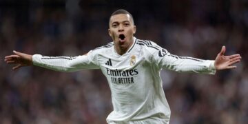 Kylian Mbappé celebrate a goal after scoring for Real Madrid Football Club