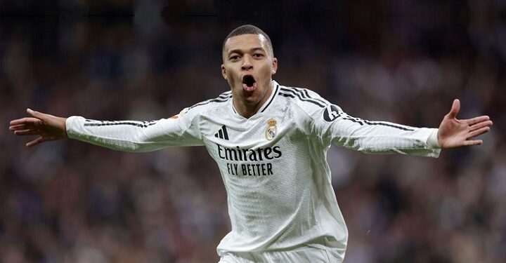 Kylian Mbappé celebrate a goal after scoring for Real Madrid Football Club
