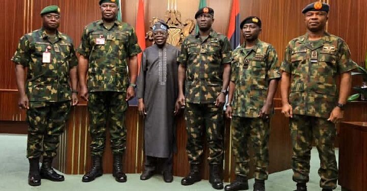 President Bola Ahmed Tinubu with service chiefs