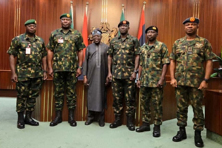 President Bola Ahmed Tinubu with service chiefs
