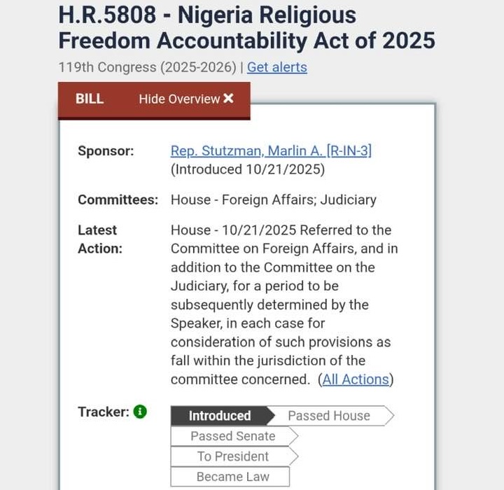 H.R. 5808 — the Nigeria Religious Freedom Accountability Act of 2025 passed by the U.S. House of Representatives