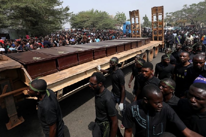 Burial ceremony after one of the numerous massacres by Fulani terrorists