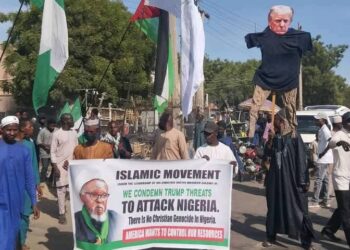 Kano residents protesting against the invasion threats by President Donald Trump, Friday, November 7, 2025