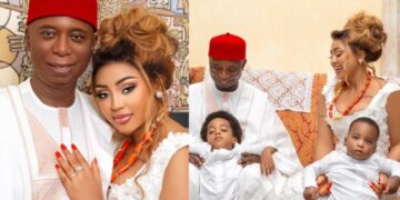 Senator Ned Nwoko with Nollywood actress Regina Daniels and their children