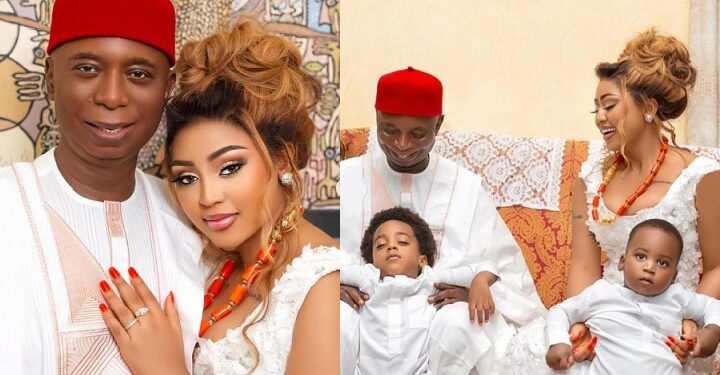 Senator Ned Nwoko with Nollywood actress Regina Daniels and their children