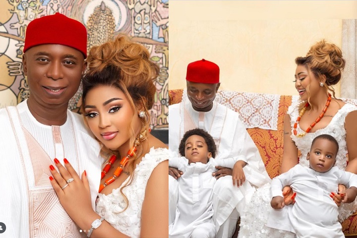 Senator Ned Nwoko with Nollywood actress Regina Daniels and their children