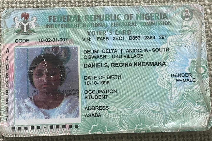 Nollywood actress Regina Daniels Independent National Electoral Commission (INEC) voter’s card reportedly issued in 2018