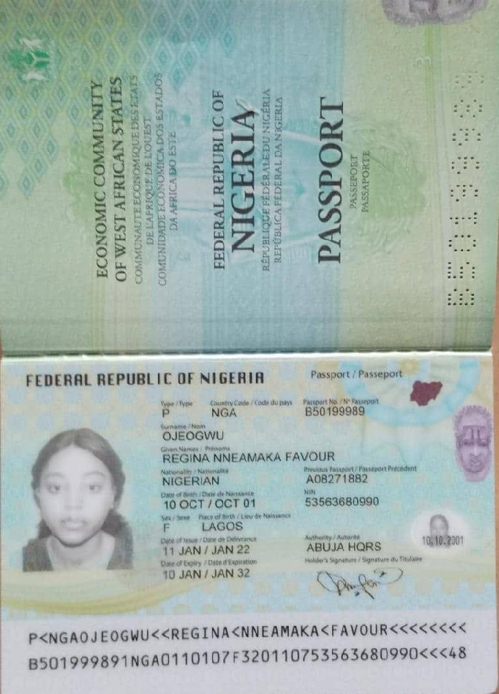 Regina Daniels' international passport
