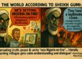 In this cartoon, American citizen, Mike Arnold depicts Islamic cleric Sheikh Ahmad Gumi's protective interest for terrorists