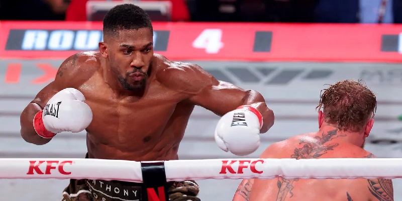 Athony Joshua in action against Jake Paul, whom he dropped with a knockout