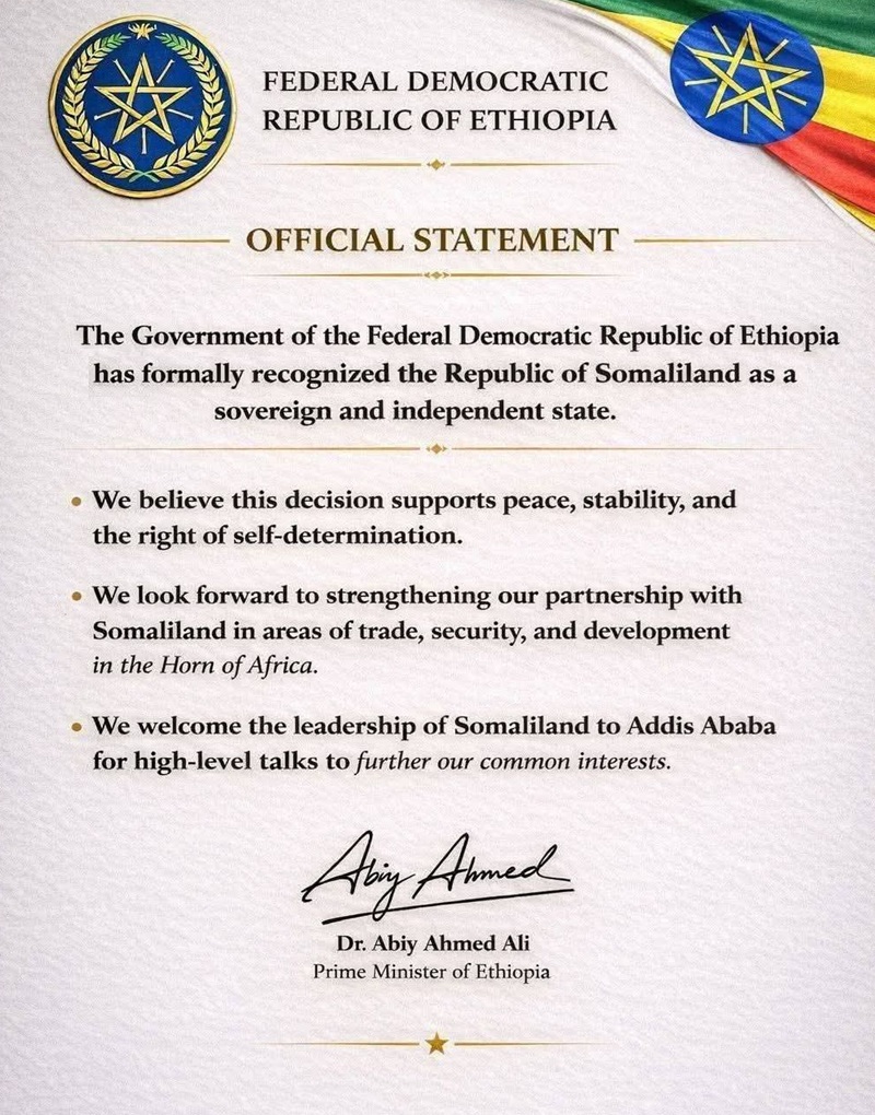 Ethiopia's formal recognition of Somaliland