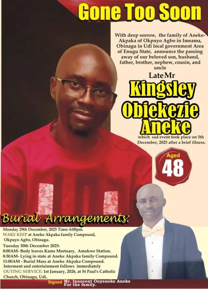 Flyer announcing the demise of Kingsley Obiekezie Aneke