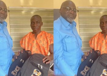 International human rights lawyer Emmanuel Ogebe receives prisoner-made gift schoolbags from death row inmate Sunday Jackson for his daughters’ Christmas