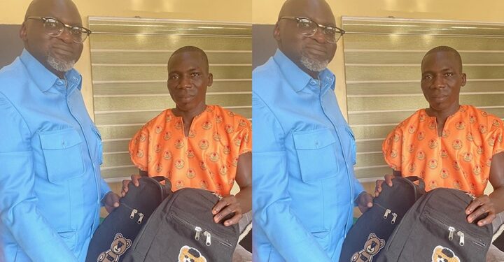 International human rights lawyer Emmanuel Ogebe receives prisoner-made gift schoolbags from death row inmate Sunday Jackson for his daughters’ Christmas