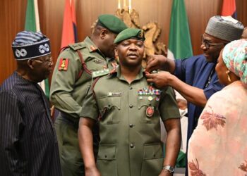 President Bola Ahmed Tinubu decorating Nurudeen Alowonle Yusuf as Colonel barely a year ago