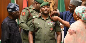 President Bola Ahmed Tinubu decorating Nurudeen Alowonle Yusuf as Colonel barely a year ago