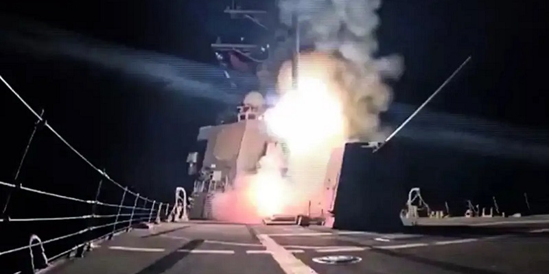 Launching of the Tomahawk missiles from a ship