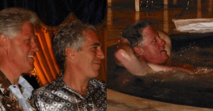 Pic. 1 shows Jeffrey Epstein President Bill Clinton, while Pic 2 shows Clinton enjoying his time with a heavily redacted individual