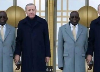 Turkish President Recep Tayyip Erdogan holding President Bola Ahmed Tinubu’s hand during official proceedings