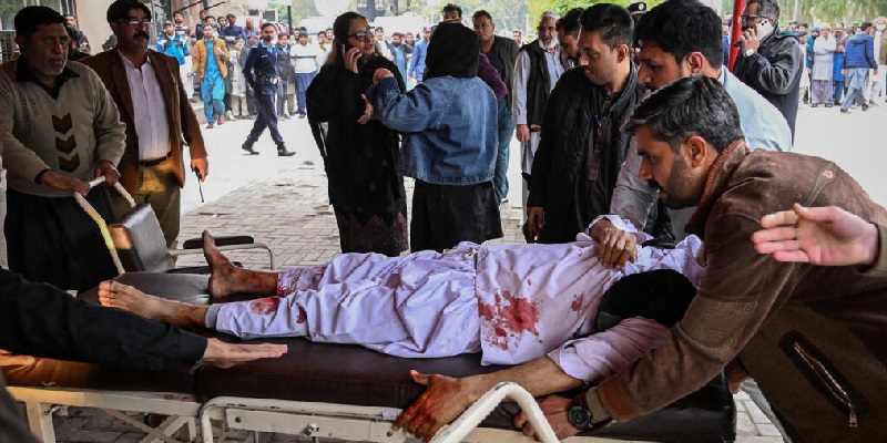 Victim of Islamabad Mosque Explosion stretchered out by medics
