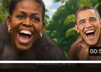President Donald Trump portrays former President Barack Obama and former First Lady Michelle Obama as apes