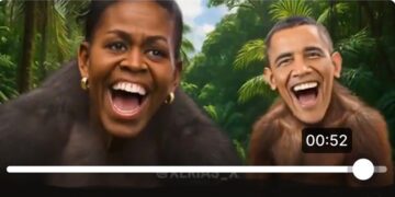President Donald Trump portrays former President Barack Obama and former First Lady Michelle Obama as apes