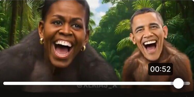 President Donald Trump portrays former President Barack Obama and former First Lady Michelle Obama as apes