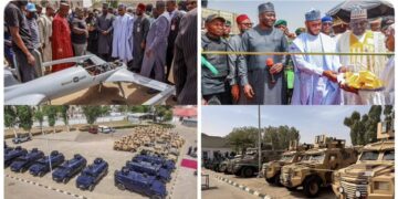 Governor Dauda Lawal of Zamfara donating security equipment to Nigerian Army