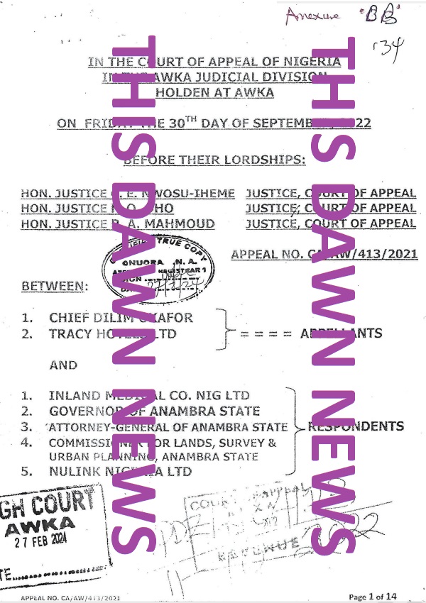 Annexure ‘BB’ of the petition against Barrister Clems Ezika, SAN