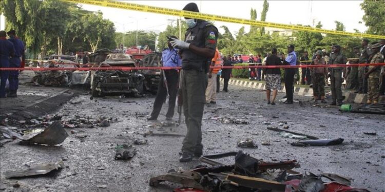 Police cordon off security area following a bomb explosion