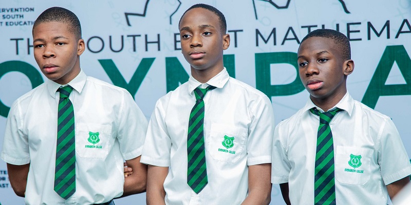 3 boys from Evergreen school Enugu that topped the Junior Category in South East Maths Olympiad Grand Finale