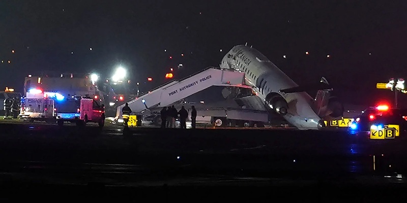 Air Canada Express passenger jet collided with a fire truck on the runway of LaGuardia Airport in New York