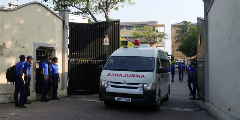An ambulance leaves a navy camp after a submarine attack on the Iranian military ship, Iris Dena, off Sri Lanka, in Galle, Sri Lanka, March 4, 2026. REUTERS/Thilina Kaluthotage