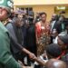 President Bola Ahmed Tinubu and Plateau State Governor Caleb Mutfwang with victims of the recent Plateau attacks at the Jos airport