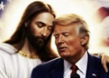 President Donald Trump in Jesus' embrace