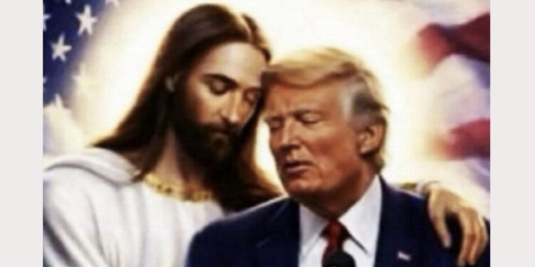 President Donald Trump in Jesus' embrace