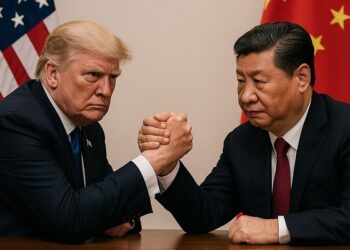 AI-generated version of Chinese President Xi Jinping locked in arm wrestling with United States President Donald Trump