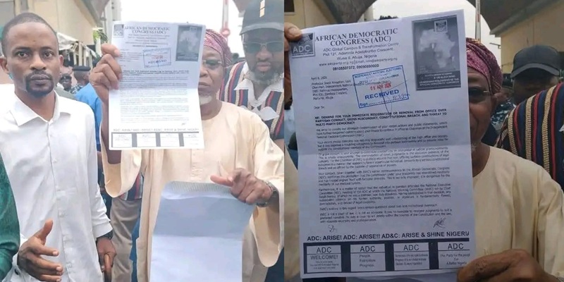 Acknowledged copy of ADC petition submitted at INEC Headquarters seeking removal of Chairman, Joash Ojo Amupitan