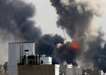 Smoke rises from a strike in Tehran, Iran