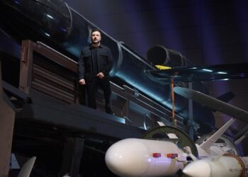 President Volodymyr Zelenskyy shows off one of Ukraine's ingenious equipment